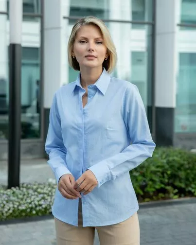 Женская рубашка из хлопка и льна рубашка голубая - 8337 от ByME 