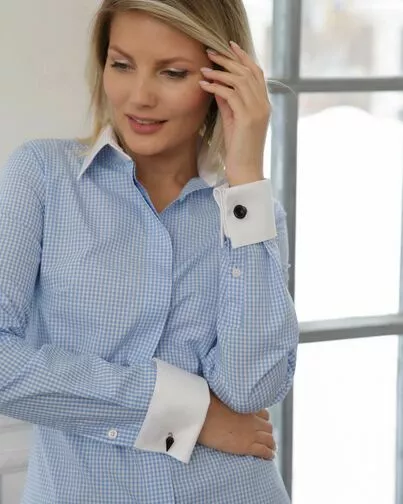 Женская рубашка под запонку голубая - 8488 от ByME 