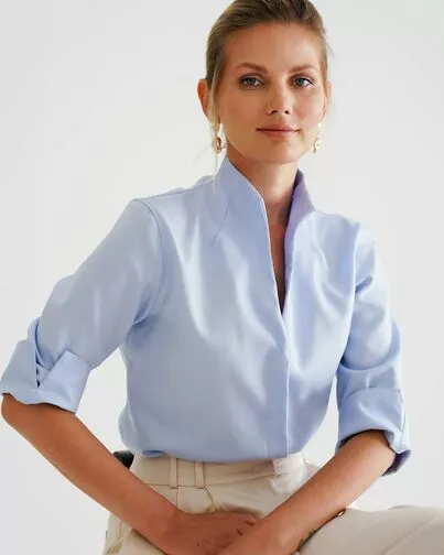 Женская рубашка воротник стойка удлиненная рукав 3/4 - 8530 от ByME 