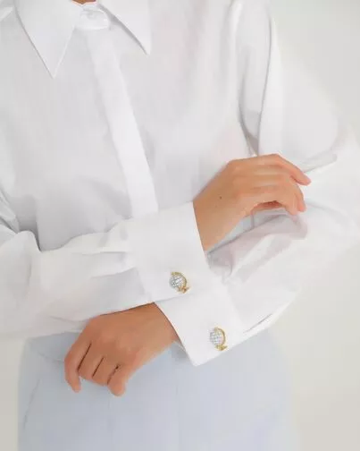 Женская рубашка белая из хлопка с универсальным манжетом-8765 от ByME 