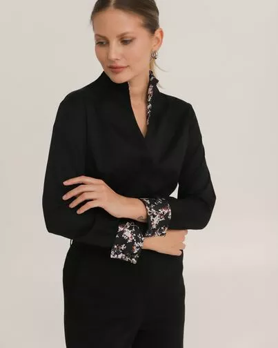 Рубашка хлопковая под пуговицы черная воротник стойка - 8941 от byME 