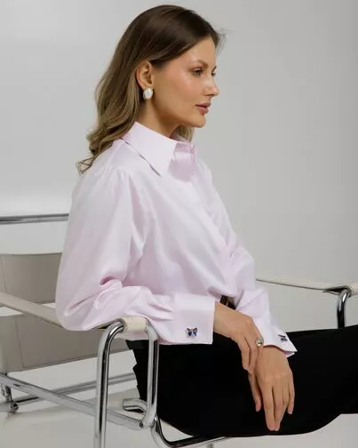 Женская рубашка из хлопка фиолетовая с универсалным манжетом-8764 от ByME 