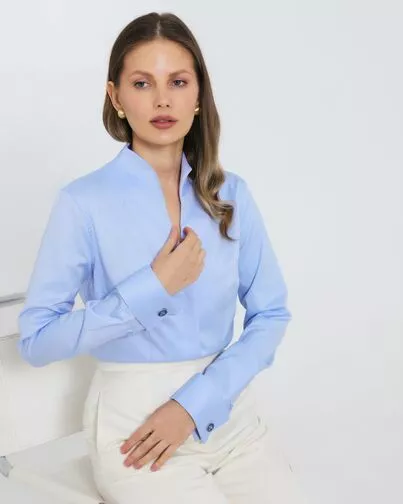 Женская рубашка из хлопка голубая стойка под запонки - 8973 от byME 