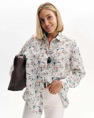 Женская рубашка из крапивы  принт слоны -8996 от byME 