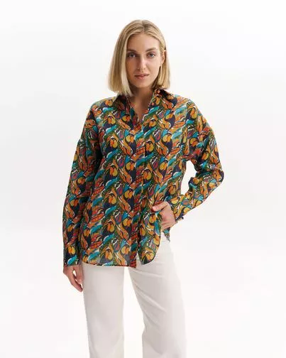 Женская рубашка из крапивы в оверсайз силуэте принт туканы-8991 от byME 