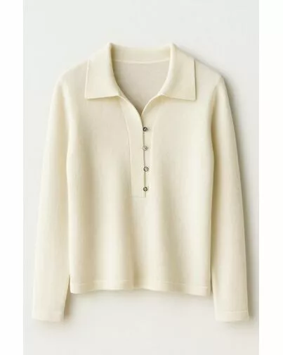 Джемпер с воротником-поло из кашемира молочный -01B10020 от byME 