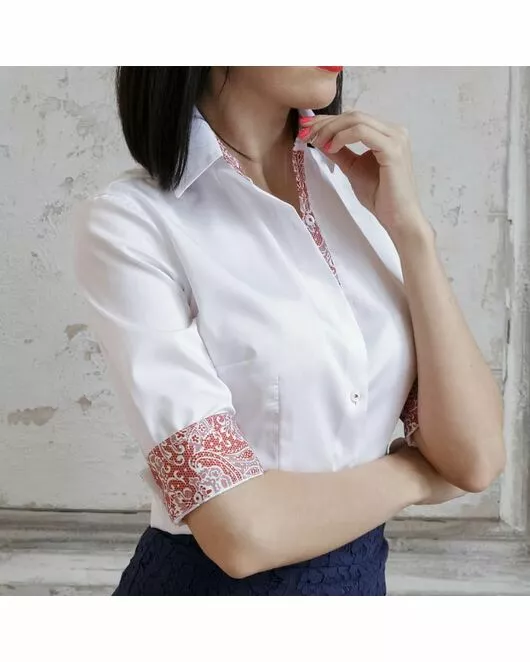 Женская рубашка белая рукав три четверти  - 7081 от DoubleCuff 