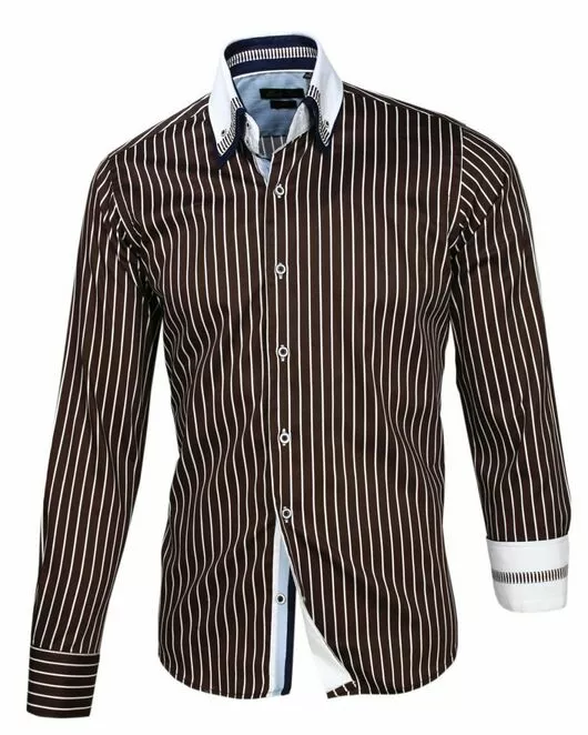 Мужская рубашка под пуговицы шоколадного цвета в полоску  - 907 Classic Fit от Tonelli 