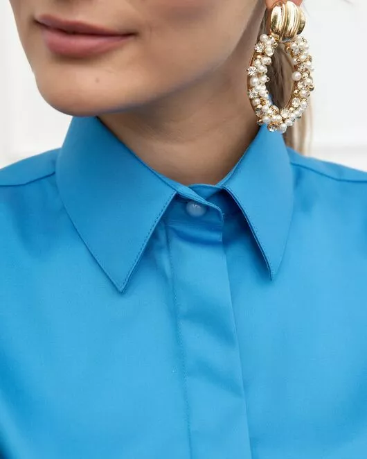 Женская рубашка с объемным рукавом бирюзовая - 8073 от byME 