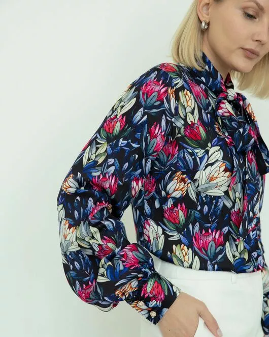 Женская блузка с бантом принт протеи - 8275 от ByME 