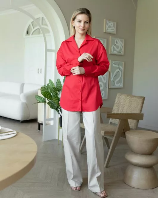 Женская рубашка в оверсайз силуэте красная - 8294 от byME 