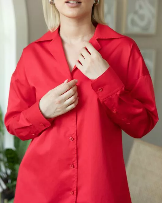 Женская рубашка в оверсайз силуэте красная - 8294 от byME 