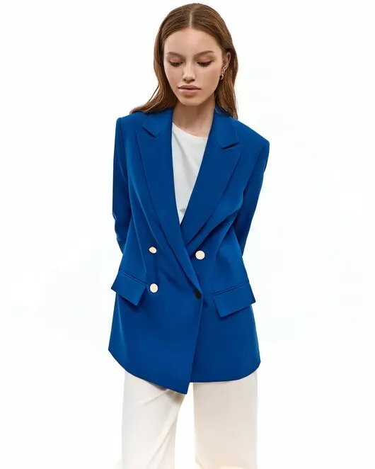Двубортный прямой жакет васильковый от ByME 