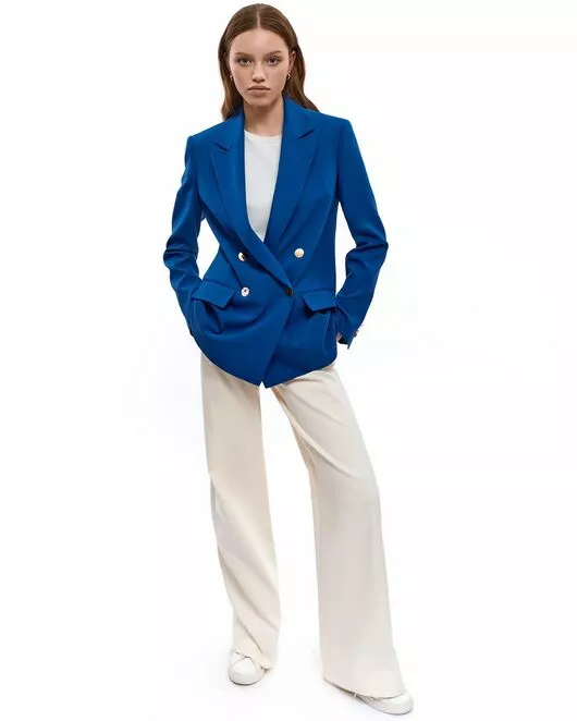 Двубортный прямой жакет васильковый от ByME 