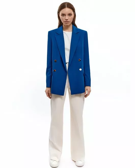 Двубортный прямой жакет васильковый от ByME 