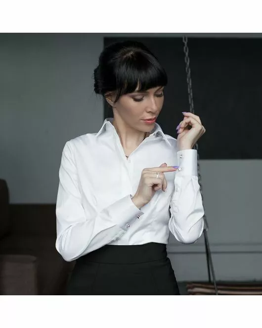 Женская рубашка под пуговицы белая хлопок эластан - 7284 от DoubleCuff 