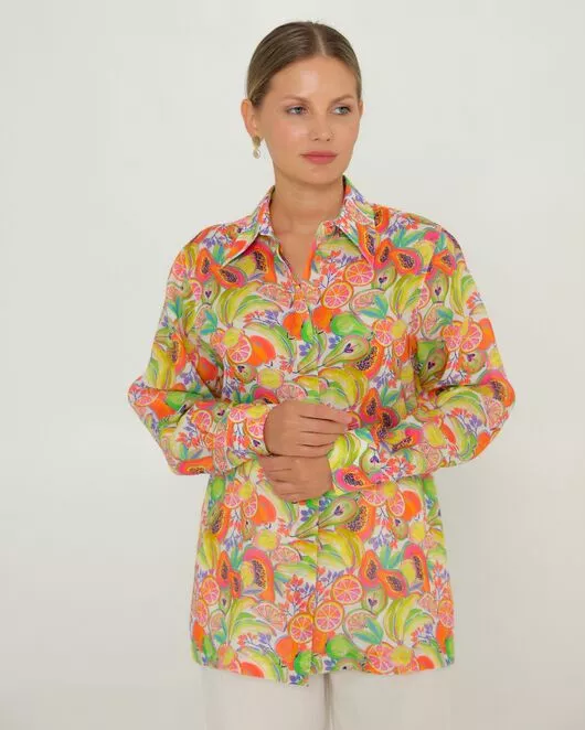 Женская рубашка из крапивы с принтом фруктовое ассорти-8776 от ByME 