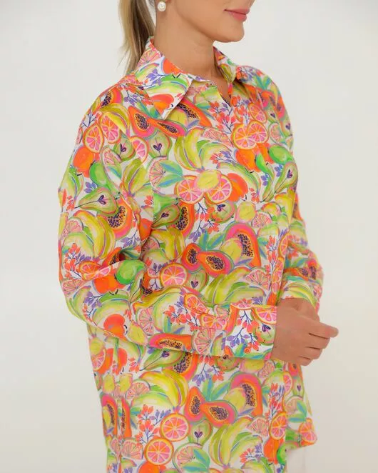 Женская рубашка из крапивы с принтом фруктовое ассорти-8776 от ByME 
