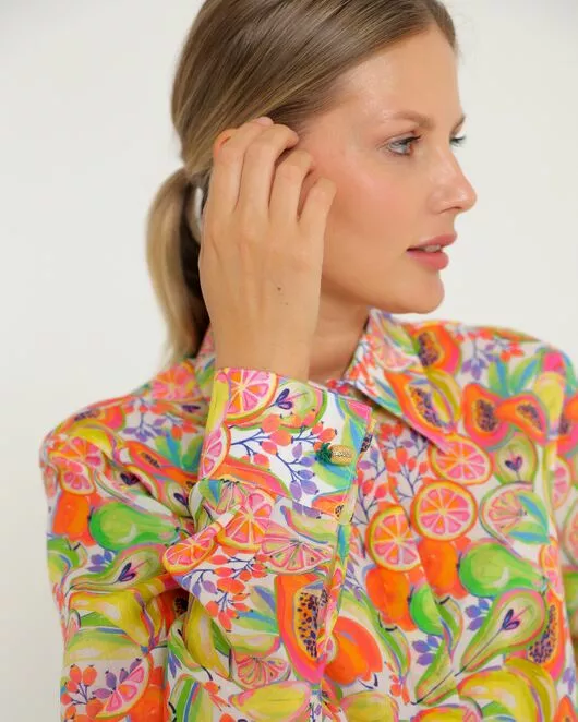 Женская рубашка из крапивы с принтом фруктовое ассорти-8776 от ByME 
