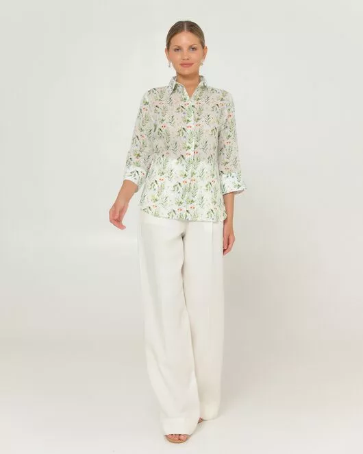 Женская рубашка из крапивы с рукавом 3/4 с принтом летний луг-8789 от ByME 