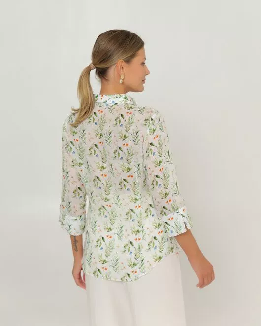 Женская рубашка из крапивы с рукавом 3/4 с принтом летний луг-8789 от ByME 