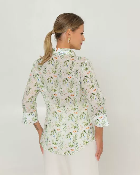 Женская рубашка из крапивы с рукавом 3/4 с принтом летний луг-8789 от ByME 