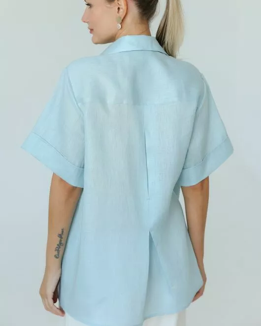 Женска рубашка на запах из льна мятная-8799 от byME 