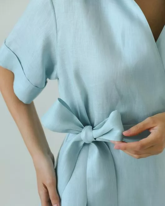 Женска рубашка на запах из льна мятная-8799 от byME 