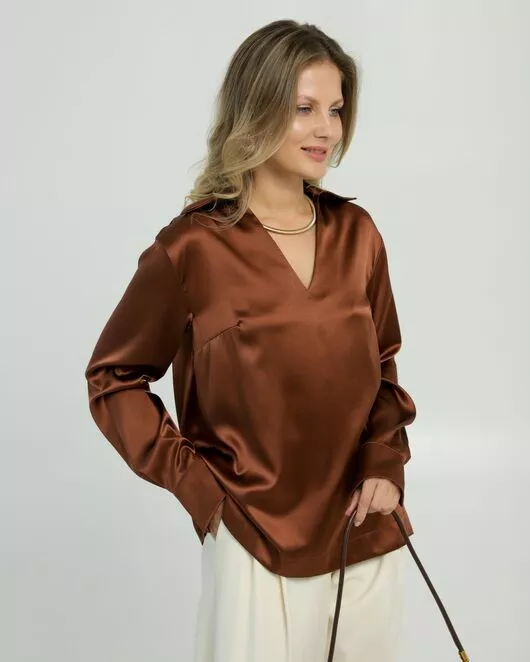 Женская рубашка из шёлка в шоколадном цвете 8819 от ByME 