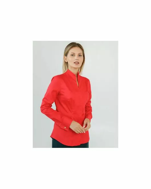 Женская рубашка под запонку красная воротник стойка - 8345 от byME 