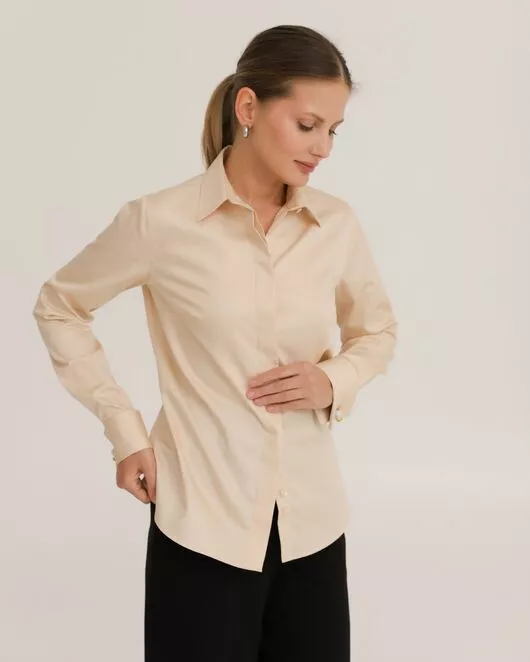 Рубашка хлопковая в бежевом цвете под запонки  8916 от byME 