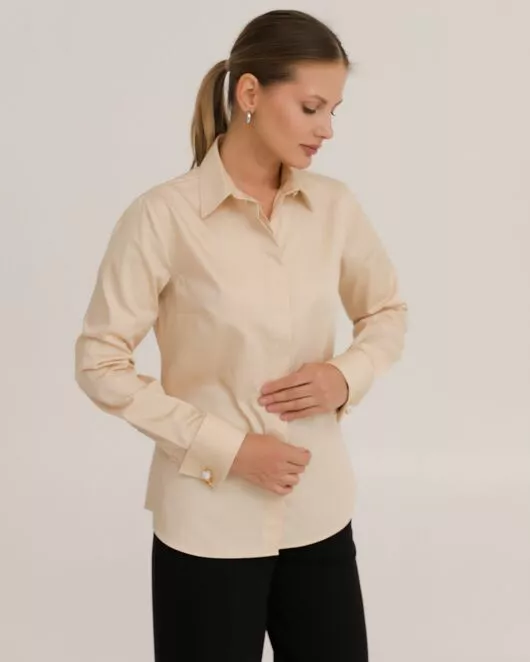 Рубашка хлопковая в бежевом цвете под запонки  8916 от byME 
