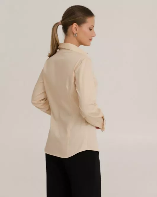 Рубашка хлопковая в бежевом цвете под запонки  8916 от byME 