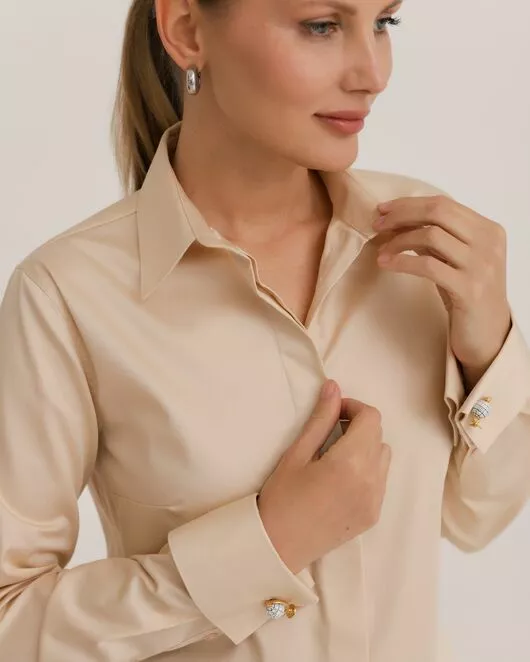 Рубашка хлопковая в бежевом цвете под запонки  8916 от byME 