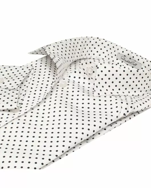 Платье-рубашка белое в горох с поясом прямой силуэт - 7540 от DoubleCuff 