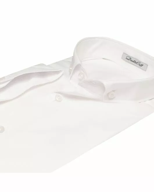 Приталенная мужская рубашка белая короткий рукав - 7562 от Double Cuff 