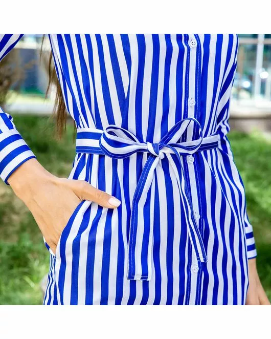 Платье-рубашка в синюю полоску с поясом прямой силуэт - 7604 от DoubleCuff 