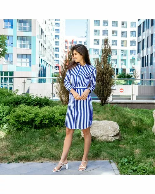 Платье-рубашка в синюю полоску с поясом прямой силуэт - 7604 от DoubleCuff 