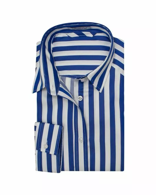 Платье-рубашка в синюю полоску с поясом прямой силуэт - 7604 от DoubleCuff 