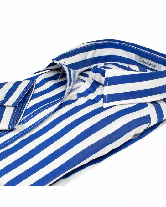 Платье-рубашка в синюю полоску с поясом прямой силуэт - 7604 от DoubleCuff 