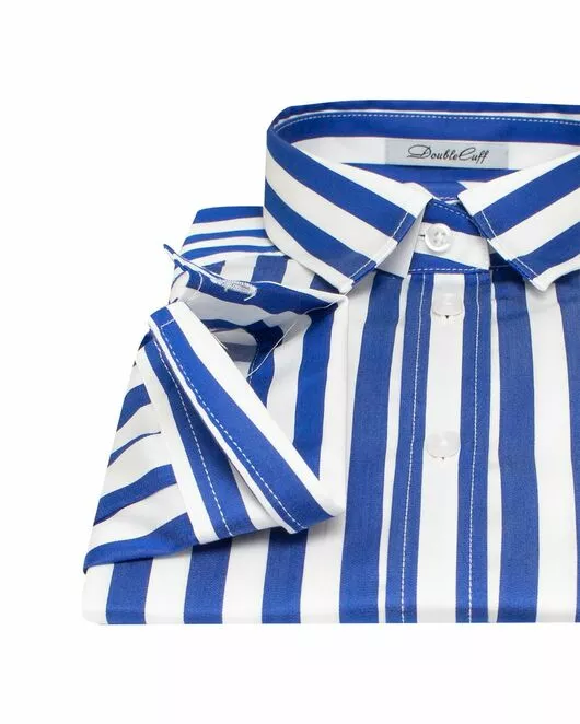 Платье-рубашка в синюю полоску с поясом прямой силуэт - 7604 от DoubleCuff 