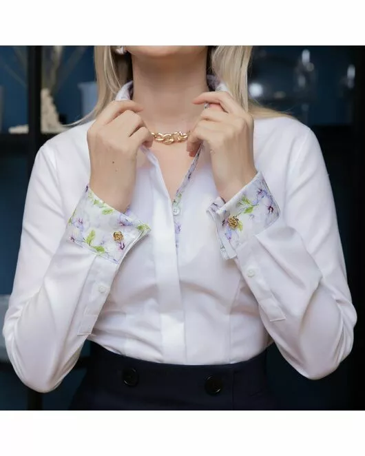 Женская рубашка под запонку приталенная Non-Iron белая - 7731 от DoubleCuff 