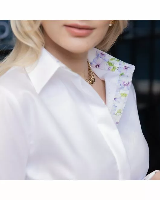 Женская рубашка под запонку приталенная Non-Iron белая - 7731 от DoubleCuff 
