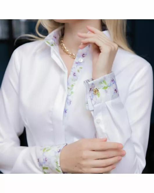 Женская рубашка под запонку приталенная Non-Iron белая - 7731 от DoubleCuff 