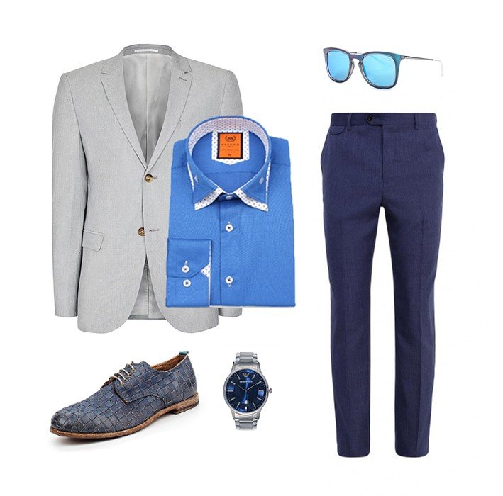 Голубая мужская рубашка с двойным воротником