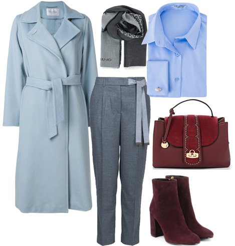 Женская голубая рубашка под запонки