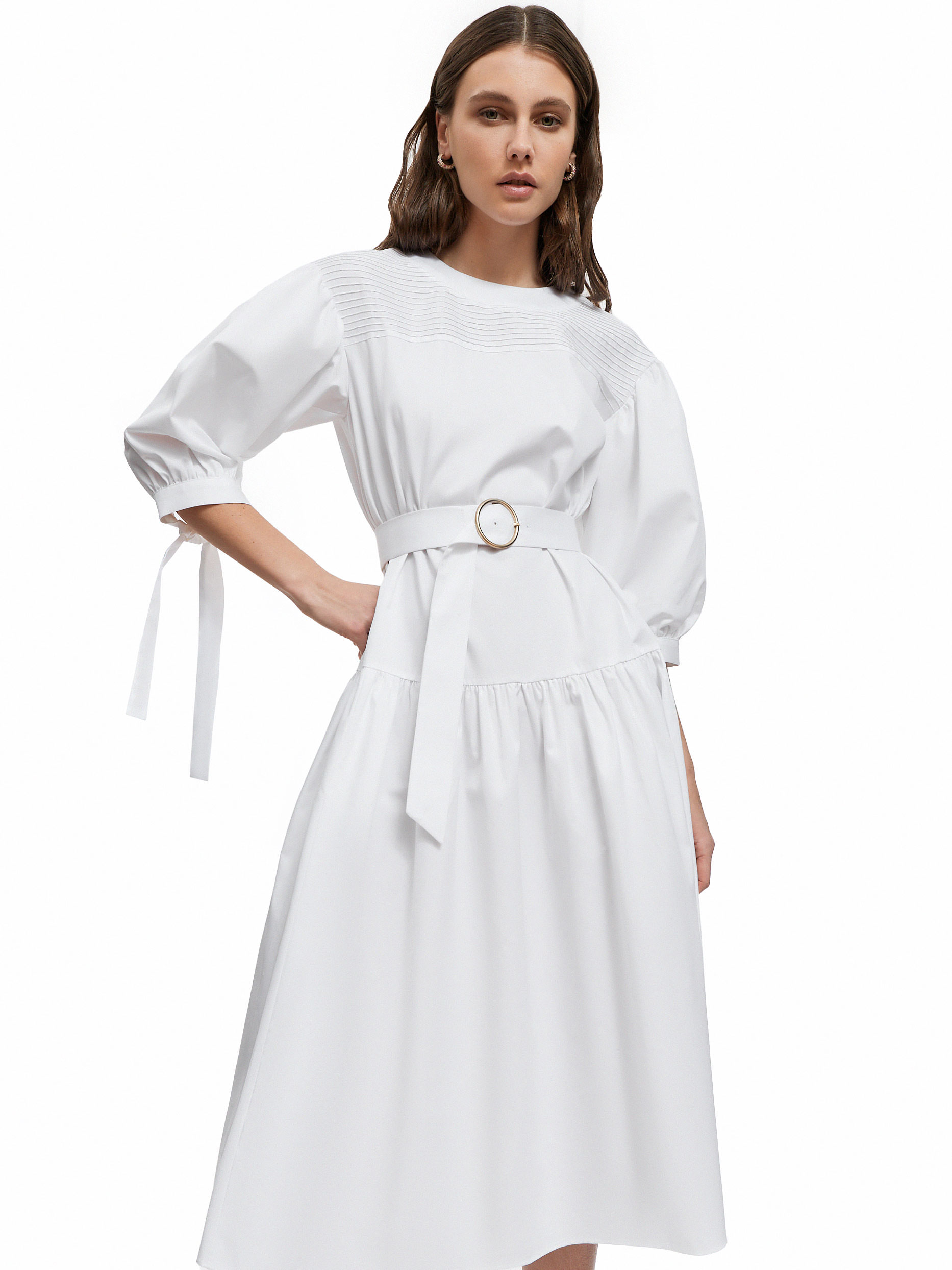 Белое платье с рукавами - фонариками Aletta