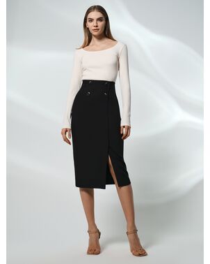 Юбка-карандаш с разрезом и декоративными пуговицами чёрная от byME 