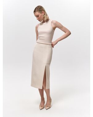 Юбка-карандаш из твида экрю/пудра от Calista 