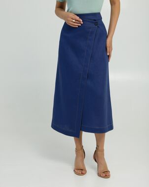 Юбка на запах из 100% льна синяя 035021 от LW 